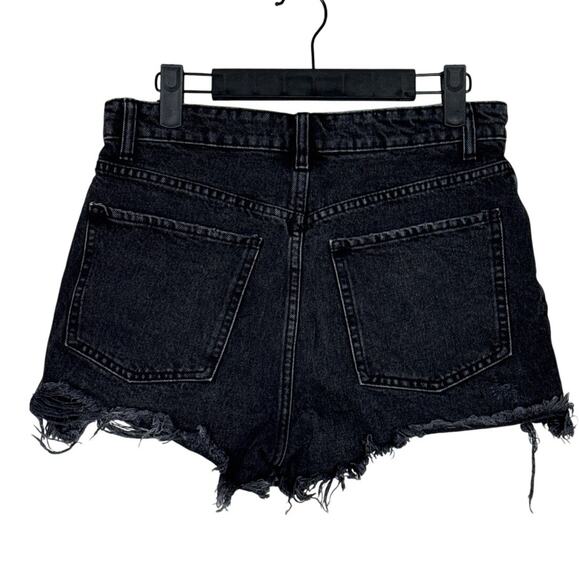 ZARA The High Rise Cotton Distressed Cut Off Shorts Button Fly Denim 6 Black - Picture 13 of 15